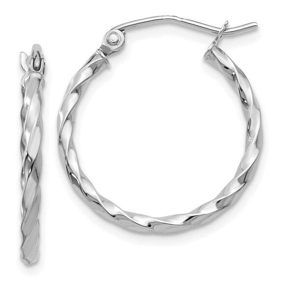 2mm, Twisted 14k White Gold Round Hoop Earrings, 20mm (3/4 Inch) - Picture 1 of 5